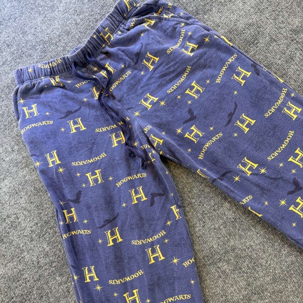Harry Potter Hogwarts Pajama Pants Blue Yellow Logo Lounge Bottoms Small